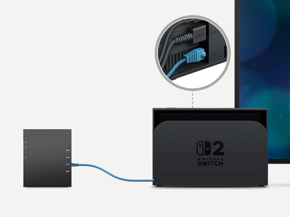 Nintendo Switch2と有線接続する図