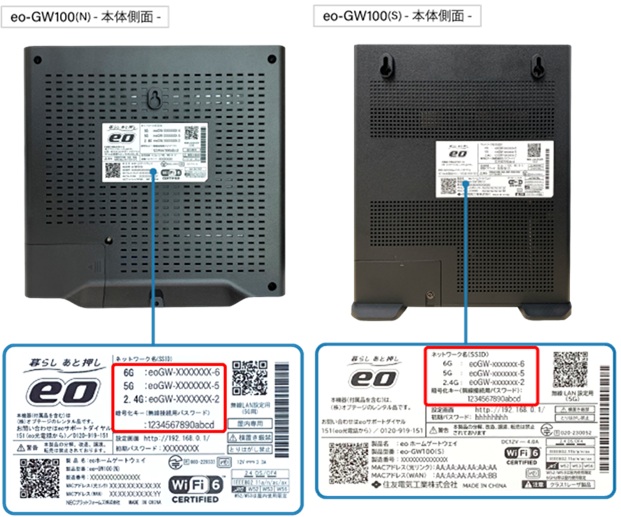 eoホームゲートウェイのSSIDとパスワード