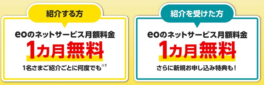 紹介者と被紹介者ともに1ヵ月無料の特典を受けられる