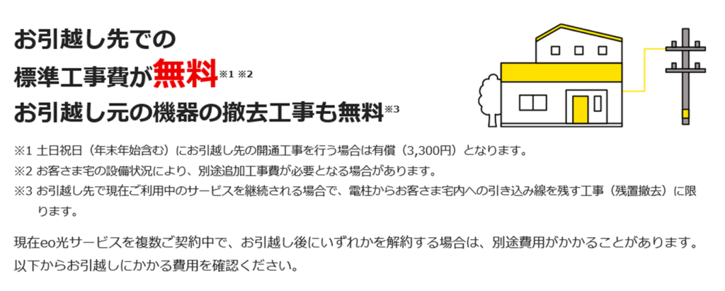 引越し先の標準工事費／引越し元の機器の撤去工事費が無料 - eo光の引越し